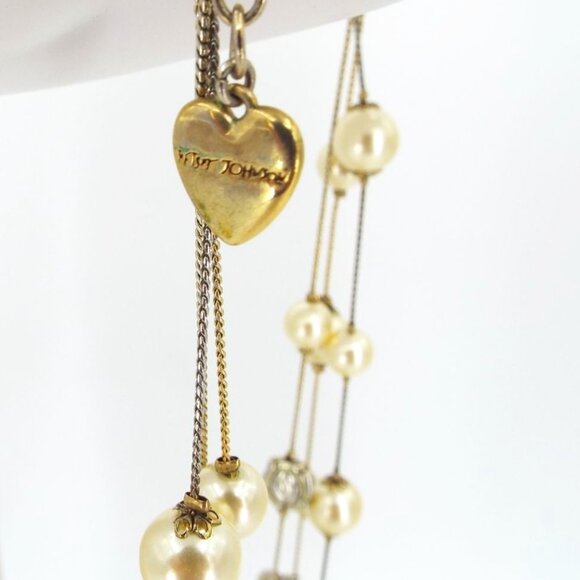 Betsey Johnson Triple Strand Necklace Faux Pearls Animal Print Rhinestone - Picture 8 of 9